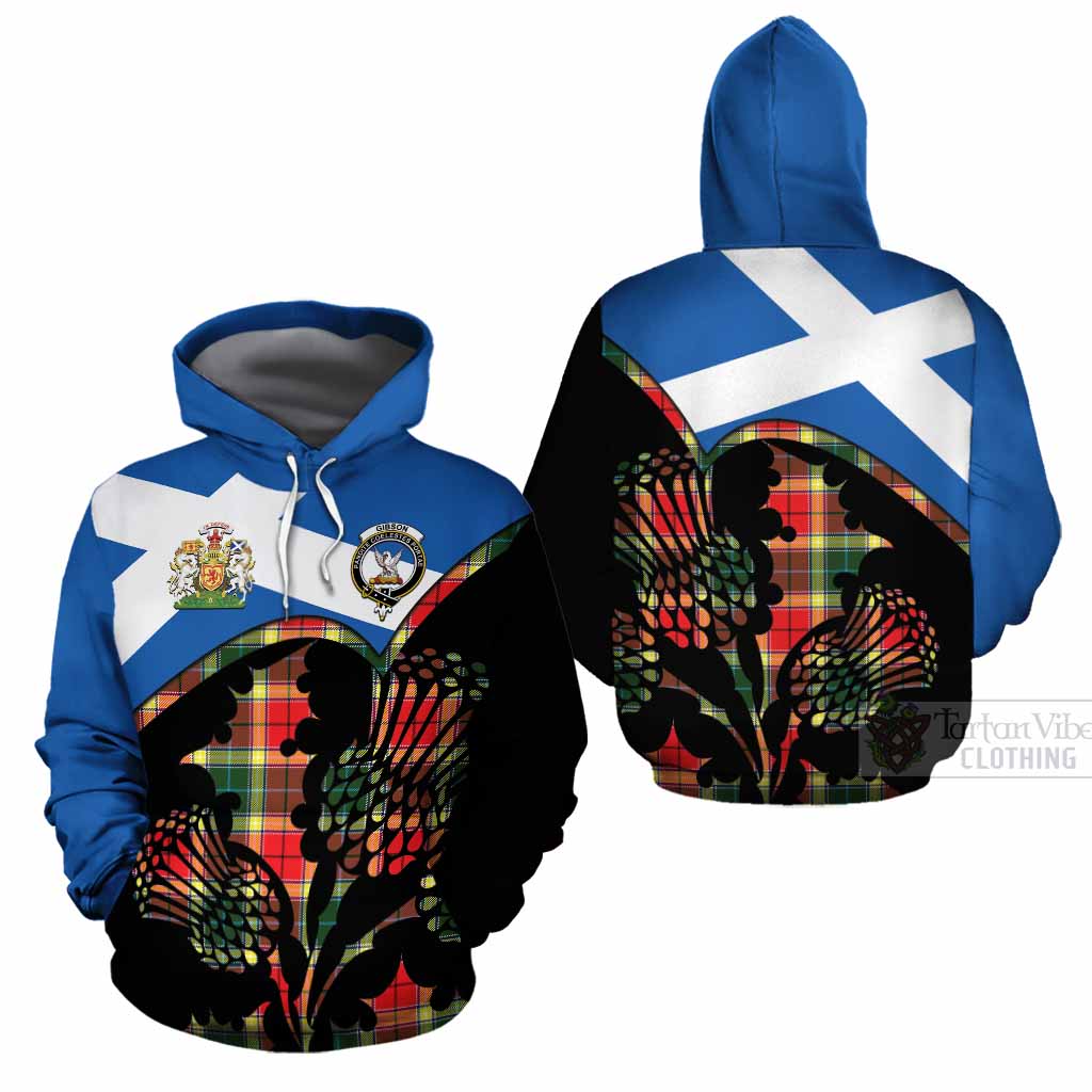 Gibson (Gibbs or Gibsone) Tartan Family Crest Cotton Hoodie Scotland Thistle Floral Flag Style