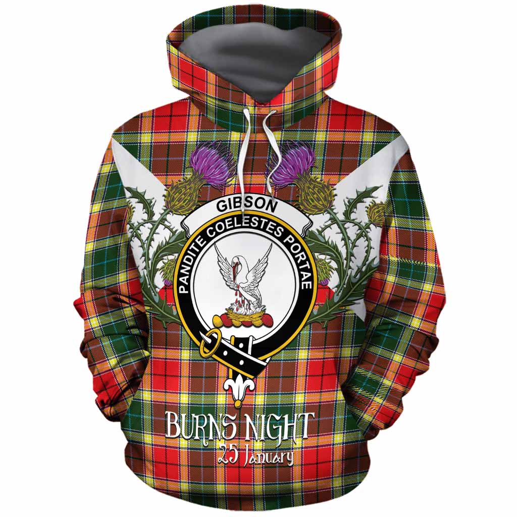 Gibson (Gibbs or Gibsone) Tartan Family Crest Cotton Hoodie Scottish Burns Night Thistle Floral