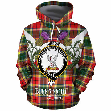 Gibson (Gibbs or Gibsone) Tartan Family Crest Cotton Hoodie Scottish Burns Night Thistle Floral