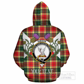 Gibson (Gibbs or Gibsone) Tartan Family Crest Cotton Hoodie Scottish Burns Night Thistle Floral