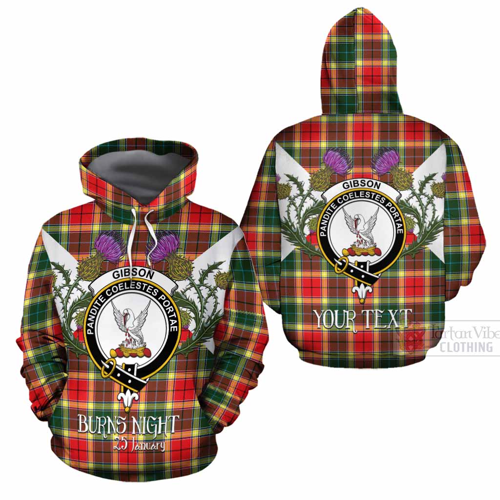 Gibson (Gibbs or Gibsone) Tartan Family Crest Cotton Hoodie Scottish Burns Night Thistle Floral
