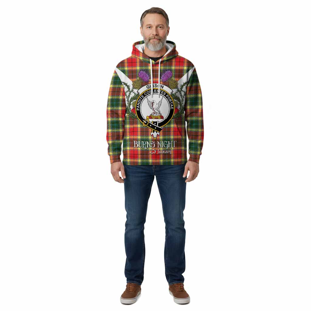 Gibson (Gibbs or Gibsone) Tartan Family Crest Cotton Hoodie Scottish Burns Night Thistle Floral