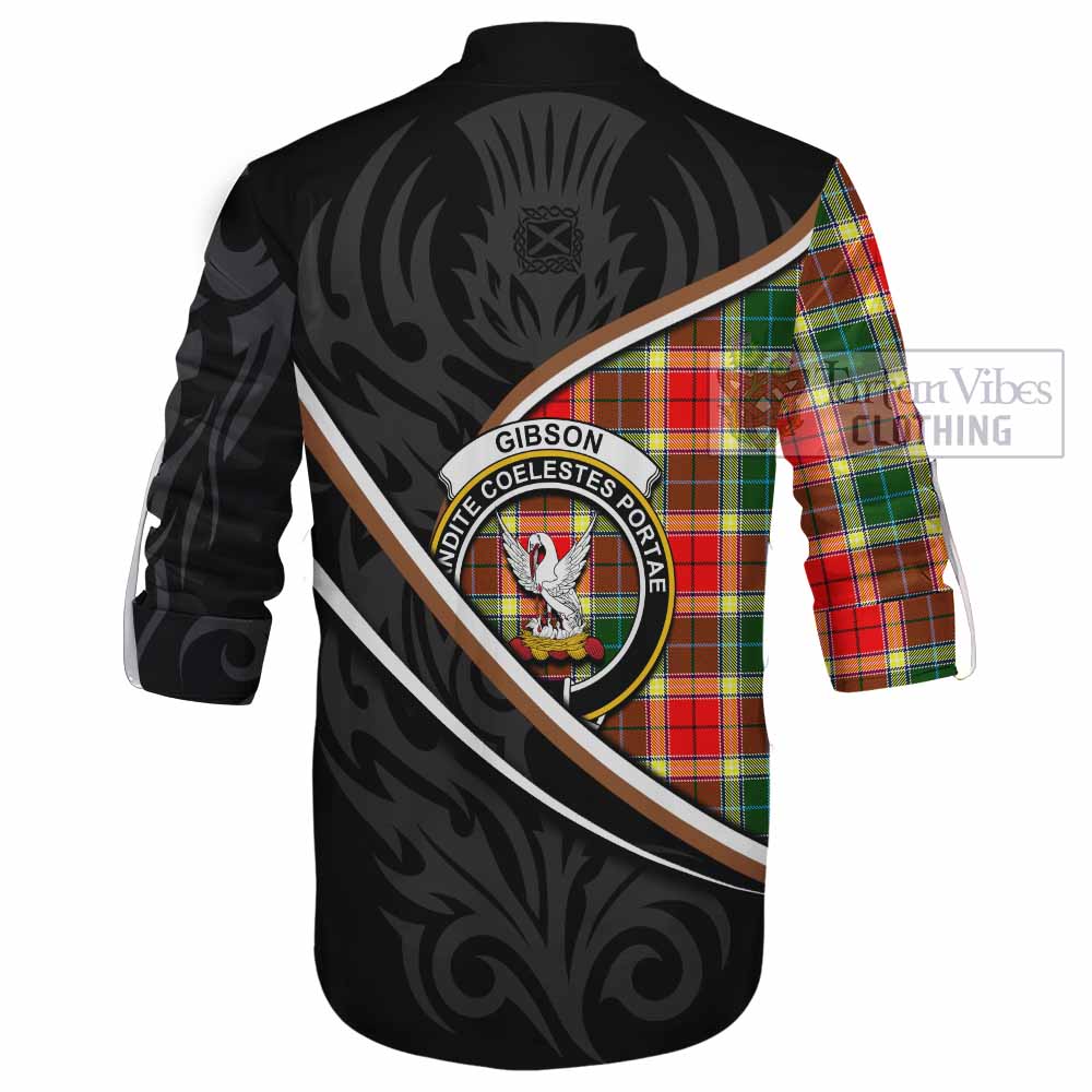 Gibson (Gibbs or Gibsone) Tartan Family Crest Ghillie Kilt Shirt Celtic Scottish Thistle Floral - Tartan Vibes Clothing