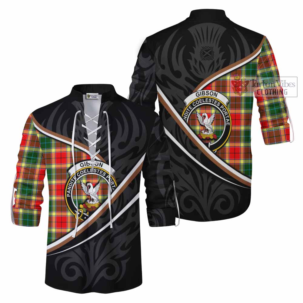 Gibson (Gibbs or Gibsone) Tartan Family Crest Ghillie Kilt Shirt Celtic Scottish Thistle Floral - Tartan Vibes Clothing