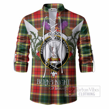 Gibson (Gibbs or Gibsone) Tartan Family Crest Ghillie Shirt Scottish Burns Night Thistle Floral