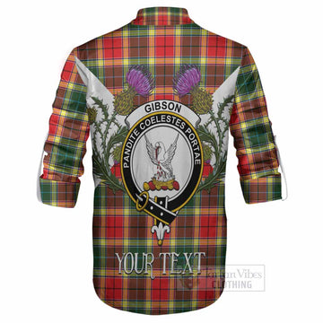 Gibson (Gibbs or Gibsone) Tartan Family Crest Ghillie Shirt Scottish Burns Night Thistle Floral