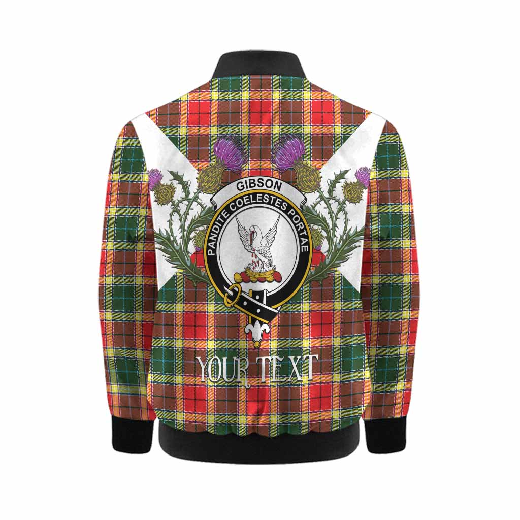 Gibson (Gibbs or Gibsone) Tartan Family Crest Kid Bomber Jacket Scottish Burns Night Thistle Floral