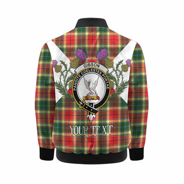 Gibson (Gibbs or Gibsone) Tartan Family Crest Kid Bomber Jacket Scottish Burns Night Thistle Floral