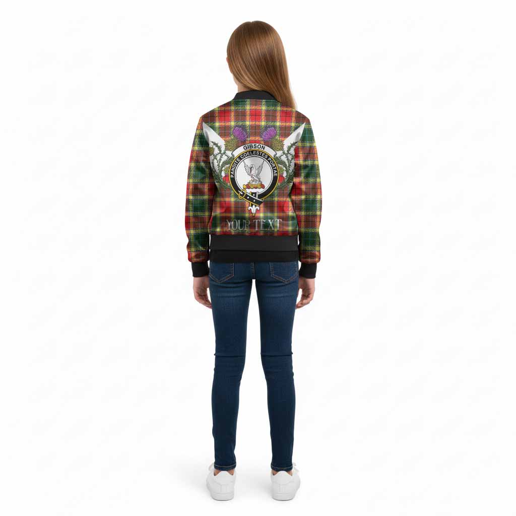 Gibson (Gibbs or Gibsone) Tartan Family Crest Kid Bomber Jacket Scottish Burns Night Thistle Floral