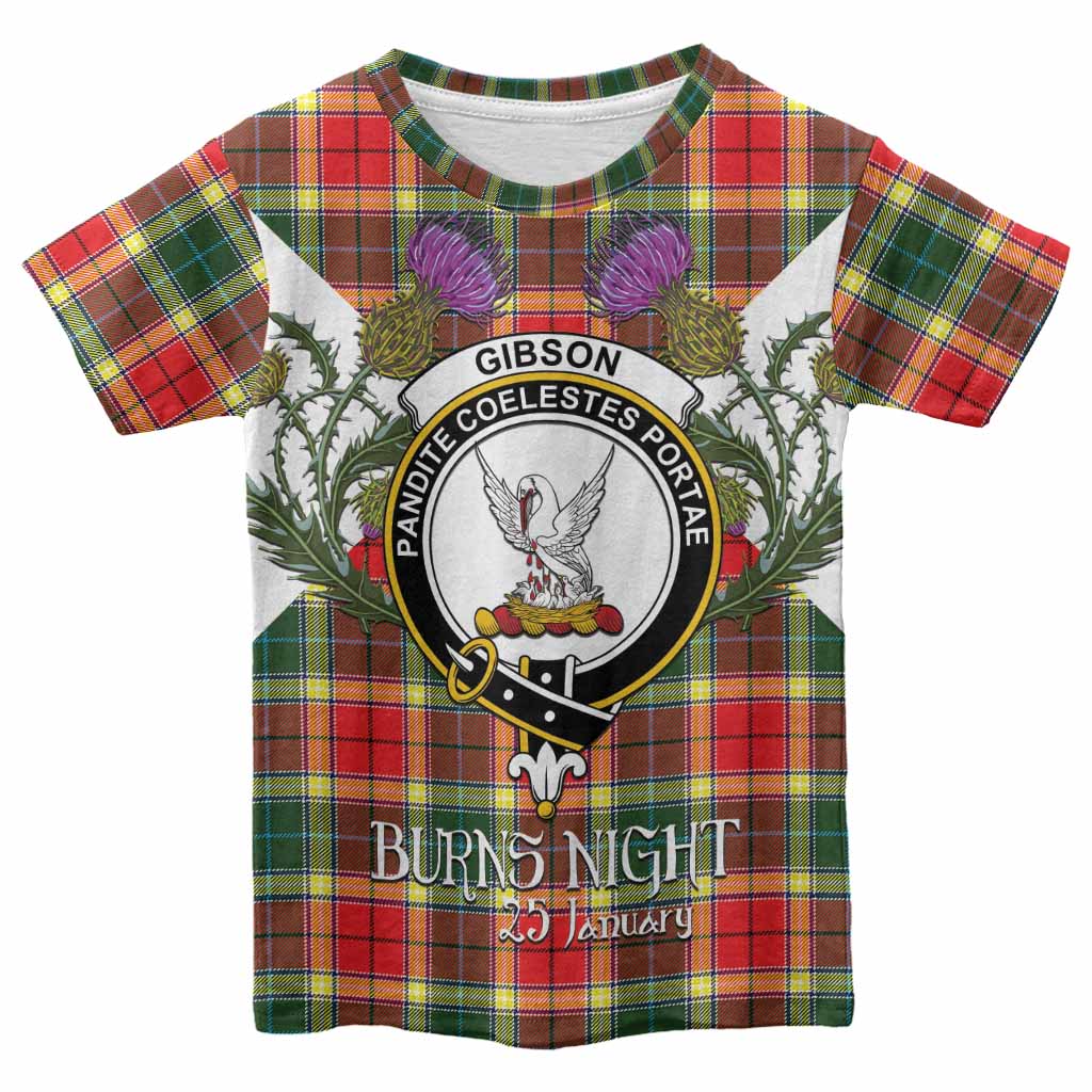 Gibson (Gibbs or Gibsone) Tartan Family Crest Kid T-shirt Scottish Burns Night Thistle Floral