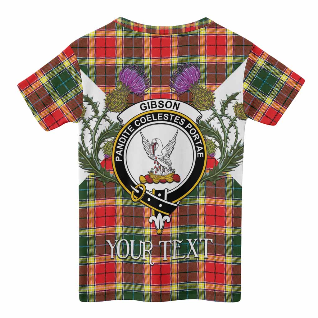 Gibson (Gibbs or Gibsone) Tartan Family Crest Kid T-shirt Scottish Burns Night Thistle Floral
