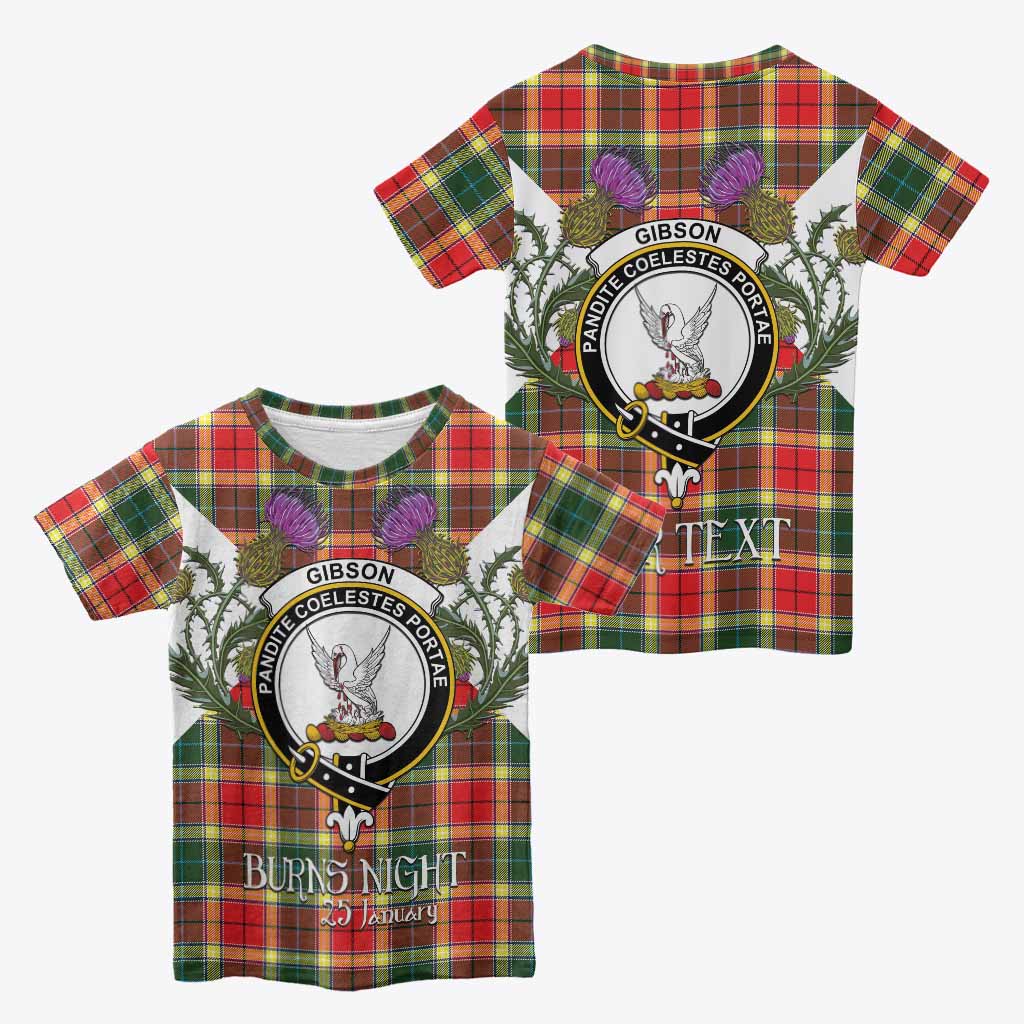 Gibson (Gibbs or Gibsone) Tartan Family Crest Kid T-shirt Scottish Burns Night Thistle Floral