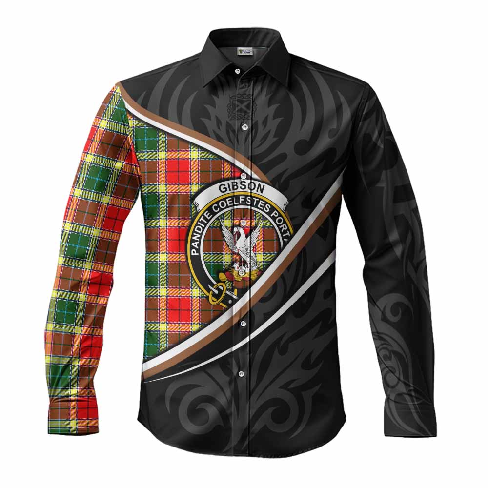 Gibson (Gibbs or Gibsone) Tartan Family Crest Long Sleeve Button Shirts Celtic Scottish Thistle Floral - Tartan Vibes Clothing