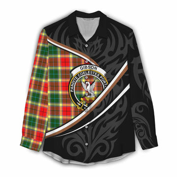 Gibson (Gibbs or Gibsone) Tartan Family Crest Women Casual Shirt Celtic Scottish Thistle Floral - Tartan Vibes Clothing