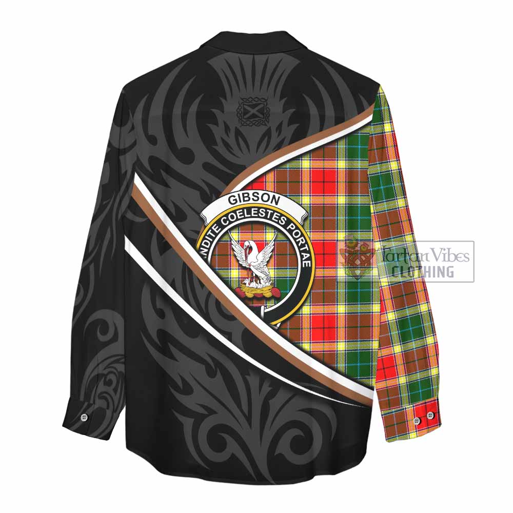 Gibson (Gibbs or Gibsone) Tartan Family Crest Women Casual Shirt Celtic Scottish Thistle Floral - Tartan Vibes Clothing