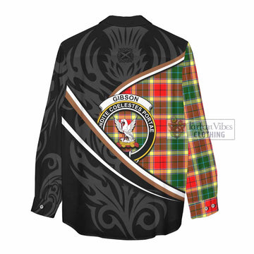 Gibson (Gibbs or Gibsone) Tartan Family Crest Women Casual Shirt Celtic Scottish Thistle Floral - Tartan Vibes Clothing