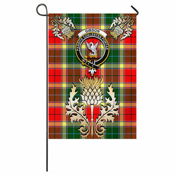 Gibson (Gibbs or Gibsone) Tartan Garden Flag with Golden Regal Scottish Thistle Emblem - Tartan Vibes Clothing