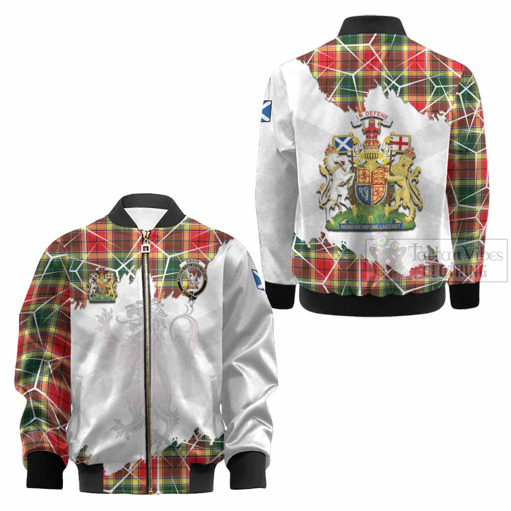 Gibson (Gibbs or Gibsone) Tartan Kid Bomber Jacket with Family Crest and Lion Rampant Grunge Style