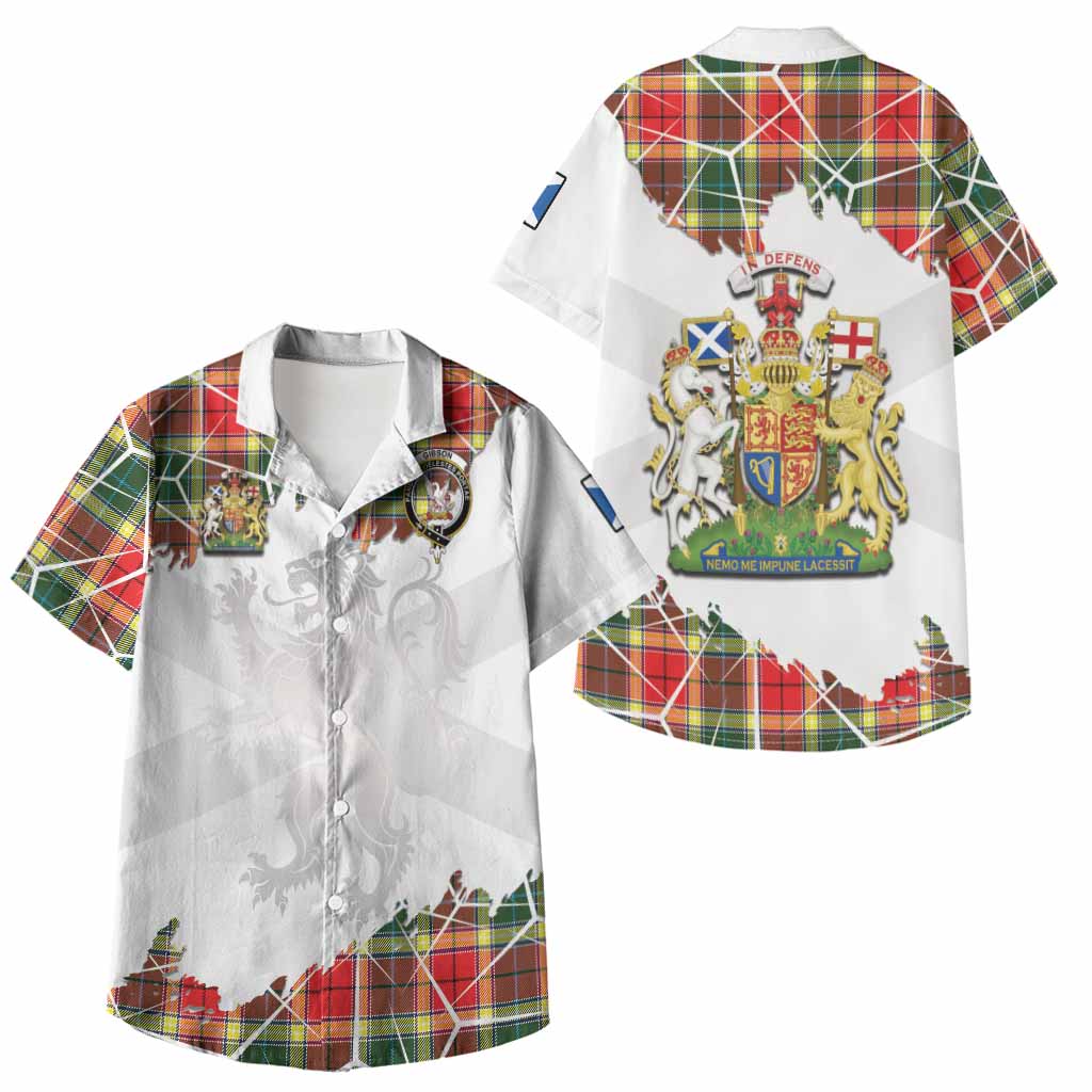 Gibson (Gibbs or Gibsone) Tartan Kid Hawaiian Shirt with Family Crest and Lion Rampant Grunge Style