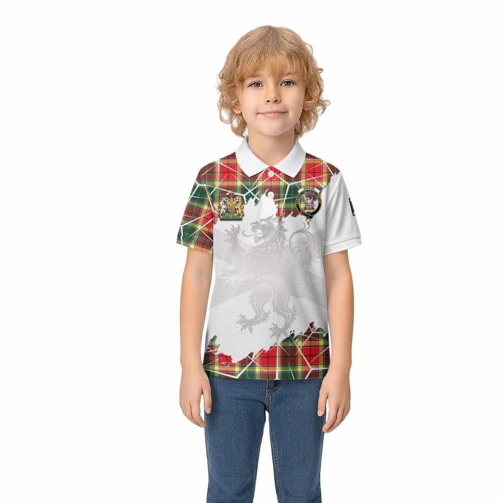 Gibson (Gibbs or Gibsone) Tartan Kid Polo Shirt with Family Crest and Lion Rampant Grunge Style