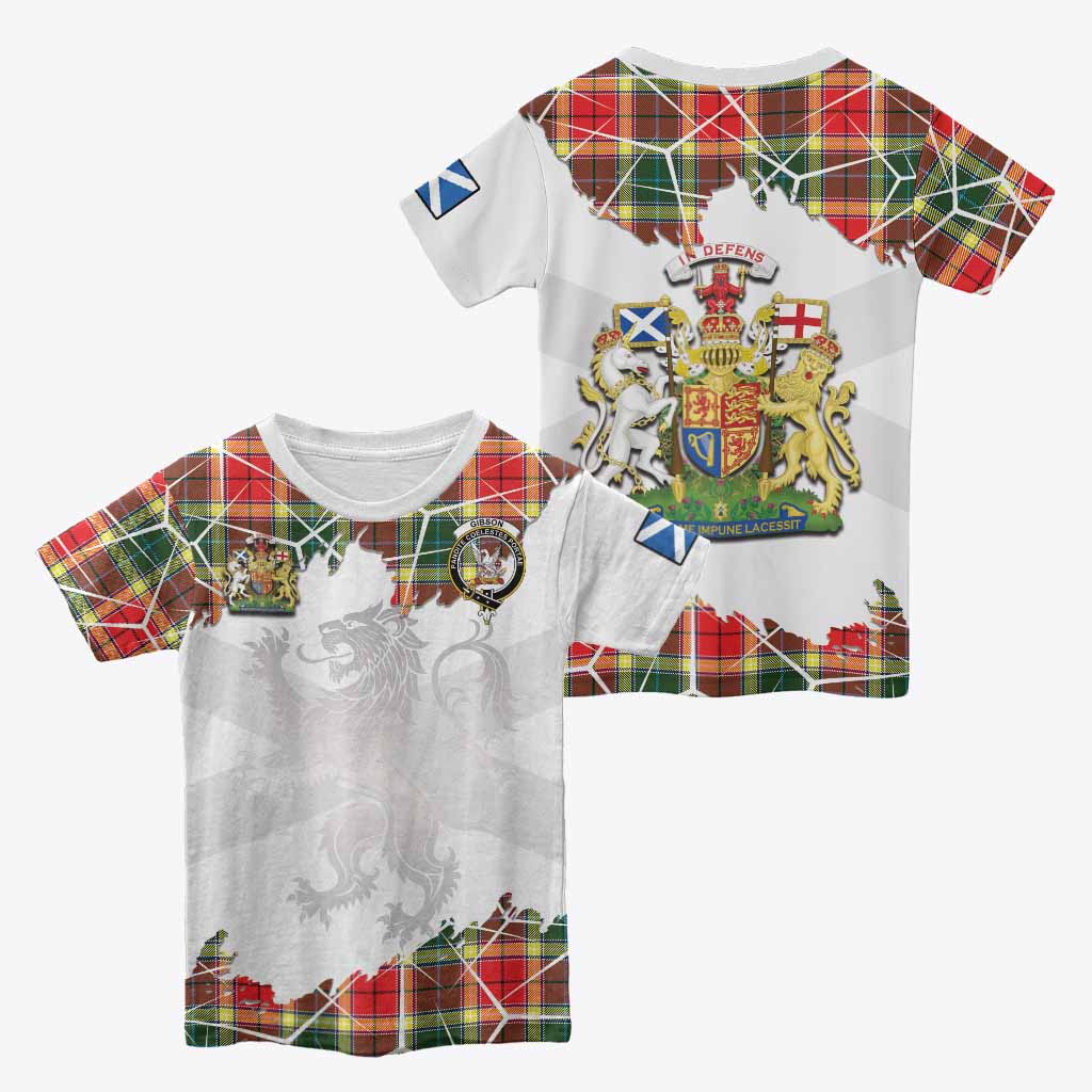 Gibson (Gibbs or Gibsone) Tartan Kid T-shirt with Family Crest and Lion Rampant Grunge Style