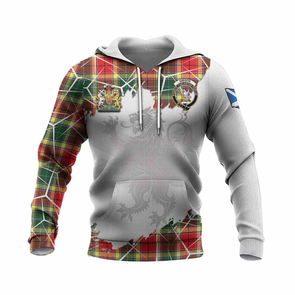 Gibson (Gibbs or Gibsone) Tartan Knitted Hoodie with Family Crest and Lion Rampant Grunge Style