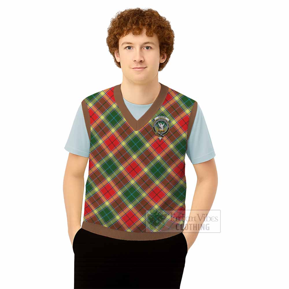 Gibson (Gibbs or Gibsone) Tartan Knitted V-Neck Vest with Family Crest Cross Style