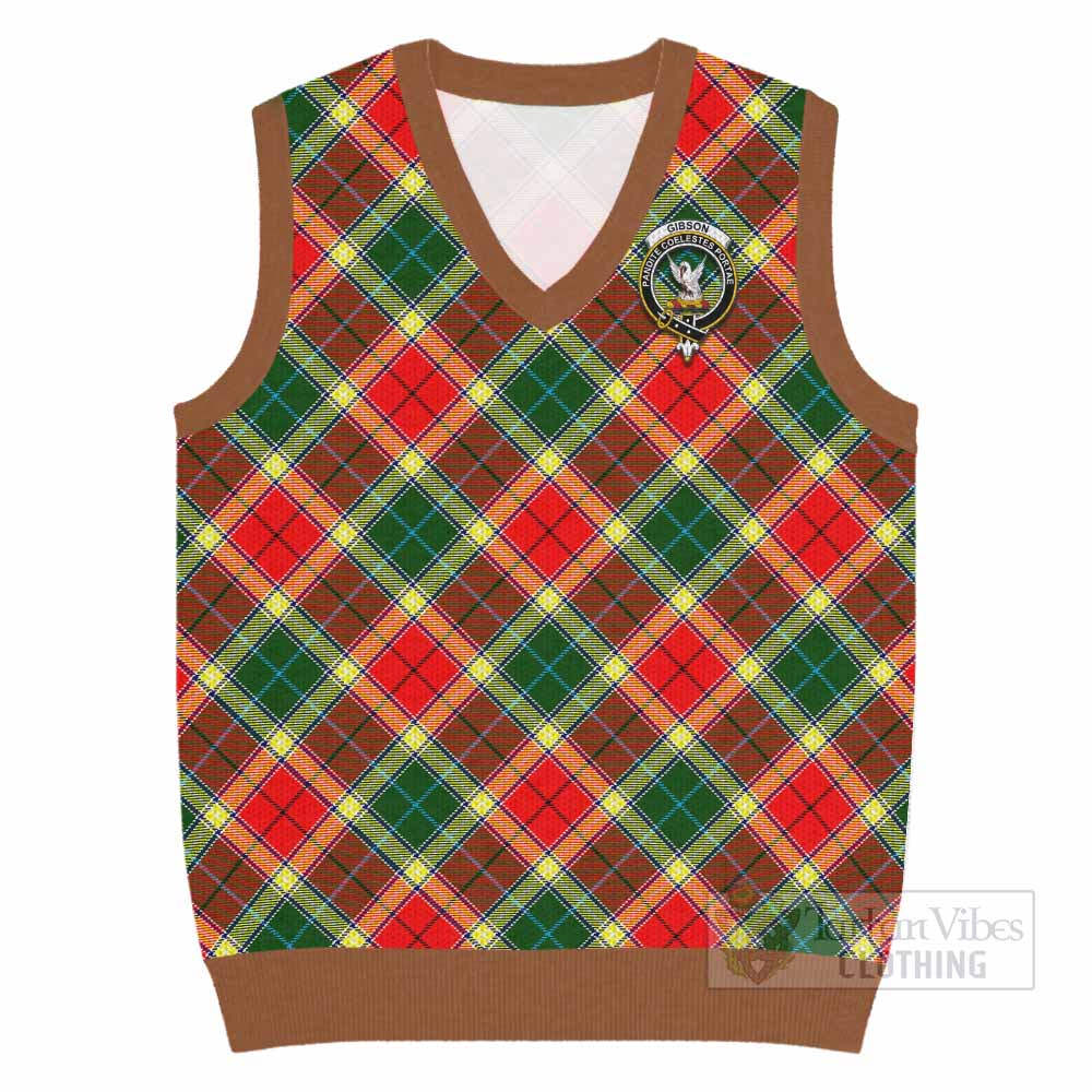 Gibson (Gibbs or Gibsone) Tartan Knitted V-Neck Vest with Family Crest Cross Style