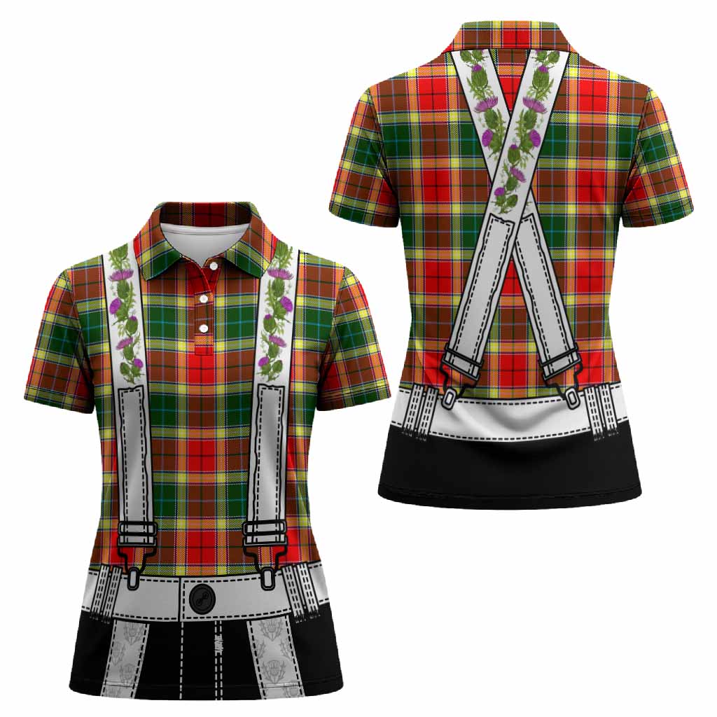 Gibson (Gibbs or Gibsone) Tartan Lederhosen Costume Women Polo Shirt Scotland Thistle Floral