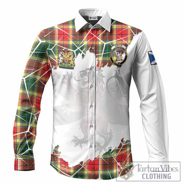Gibson (Gibbs or Gibsone) Tartan Long Sleeve Button Shirts with Family Crest and Lion Rampant Grunge Style