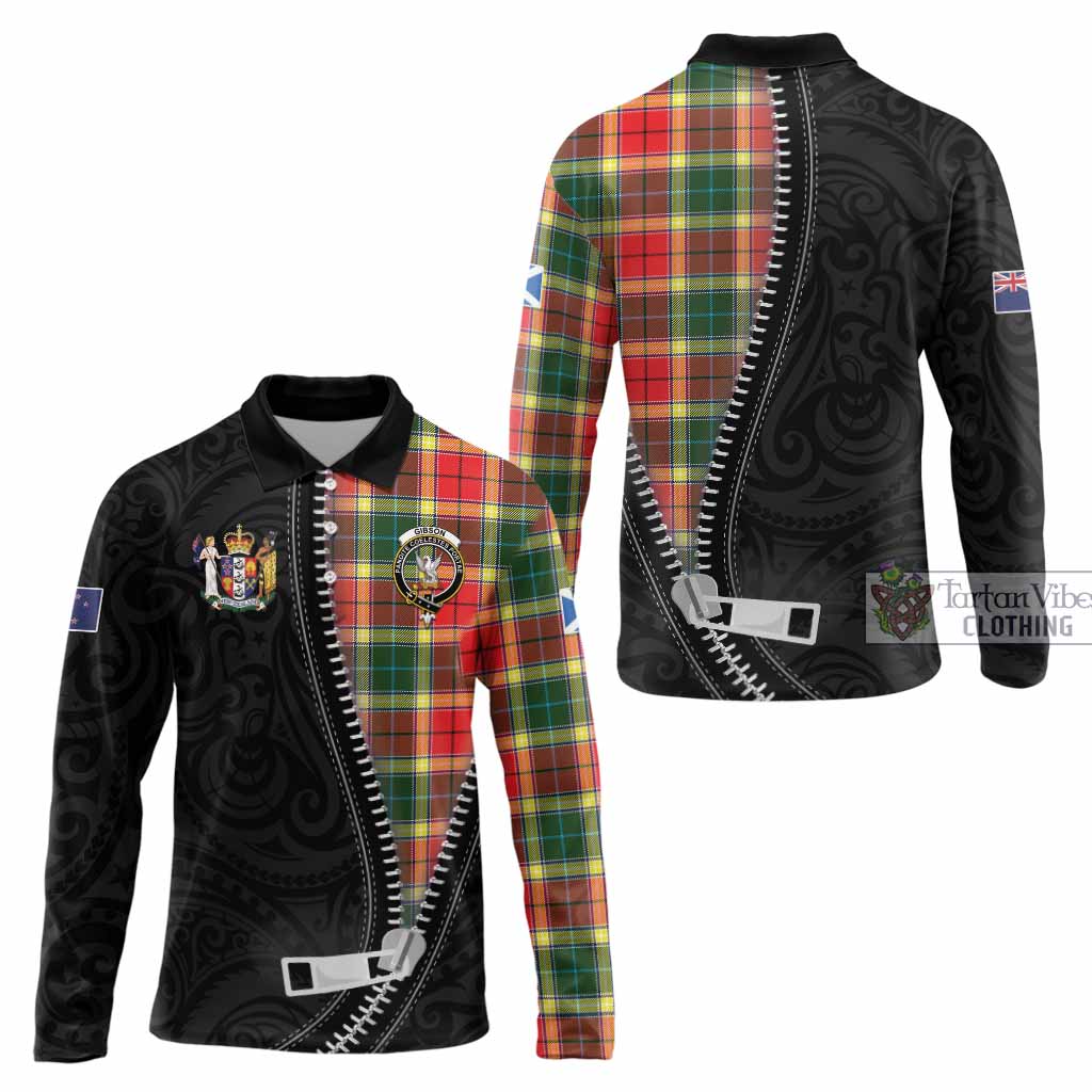 Gibson (Gibbs or Gibsone) Tartan Long Sleeve Polo Shirt New Zealand Pattern Unique Zipper Stylized