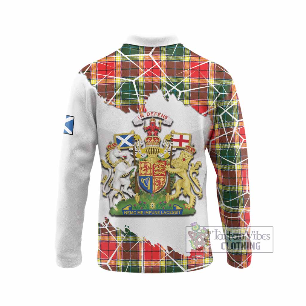 Gibson (Gibbs or Gibsone) Tartan Long Sleeve Polo Shirt with Family Crest and Lion Rampant Grunge Style