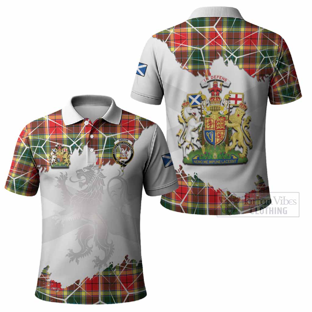 Gibson (Gibbs or Gibsone) Tartan Polo Shirt with Family Crest and Lion Rampant Grunge Style