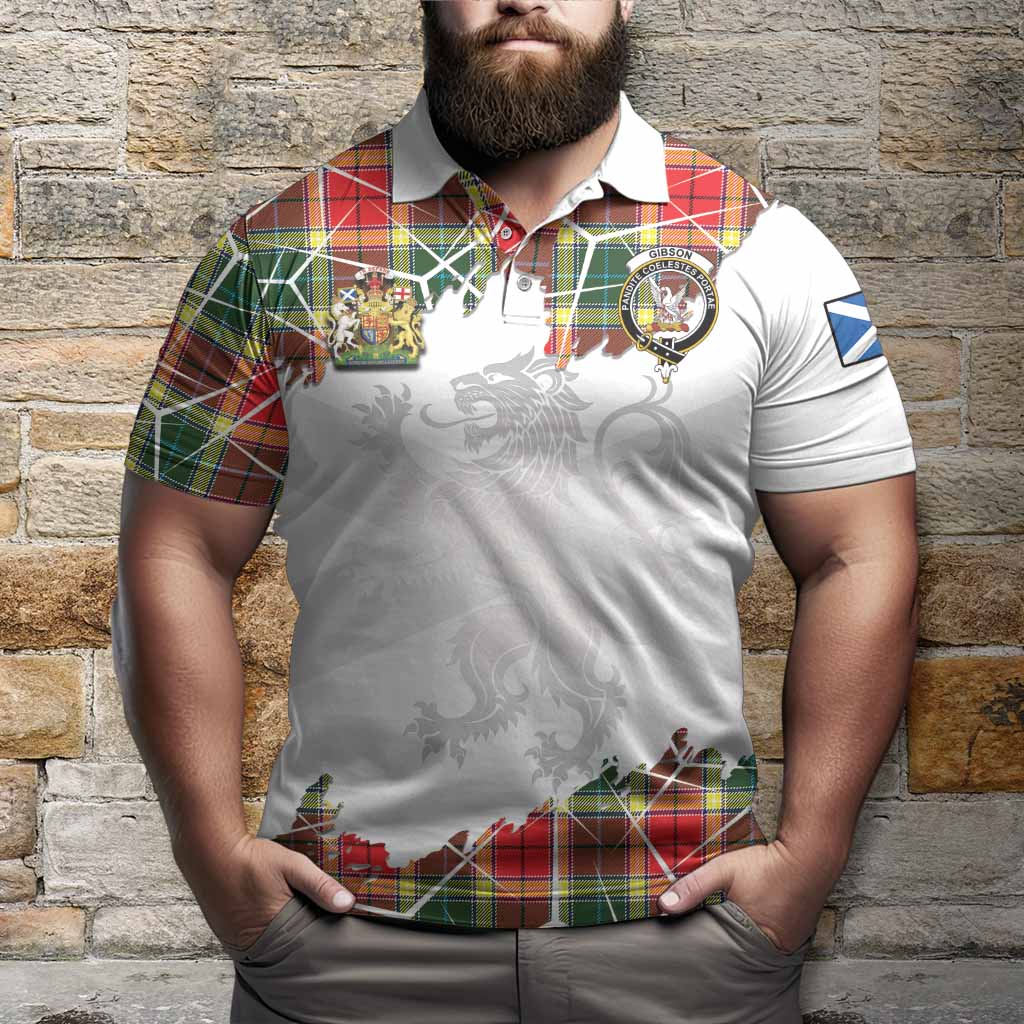 Gibson (Gibbs or Gibsone) Tartan Polo Shirt with Family Crest and Lion Rampant Grunge Style