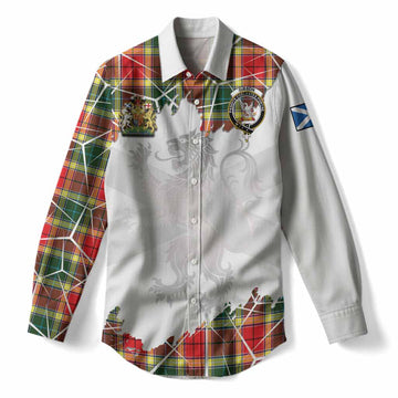 Gibson (Gibbs or Gibsone) Tartan Women Casual Shirt with Family Crest and Lion Rampant Grunge Style
