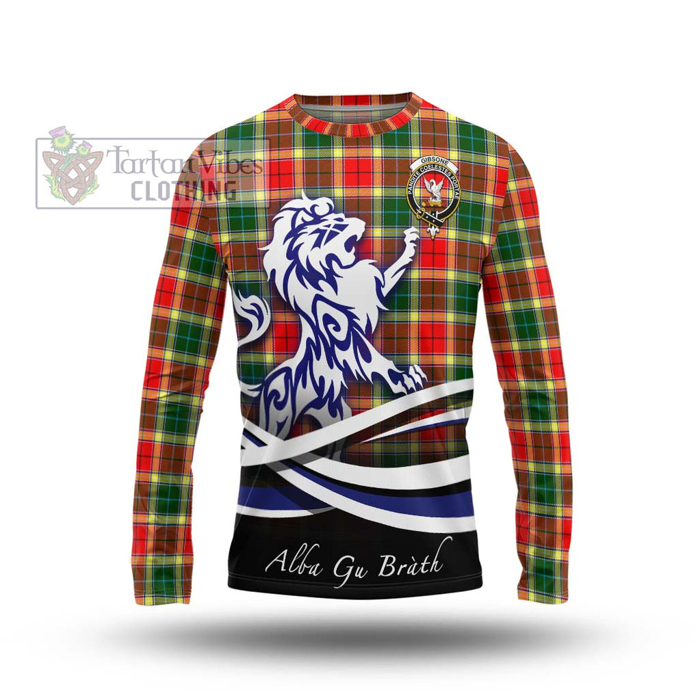 Gibsone Tartan Long Sleeve T-Shirt with Alba Gu Brath Regal Lion Emblem Unisex - Tartanvibesclothing Shop