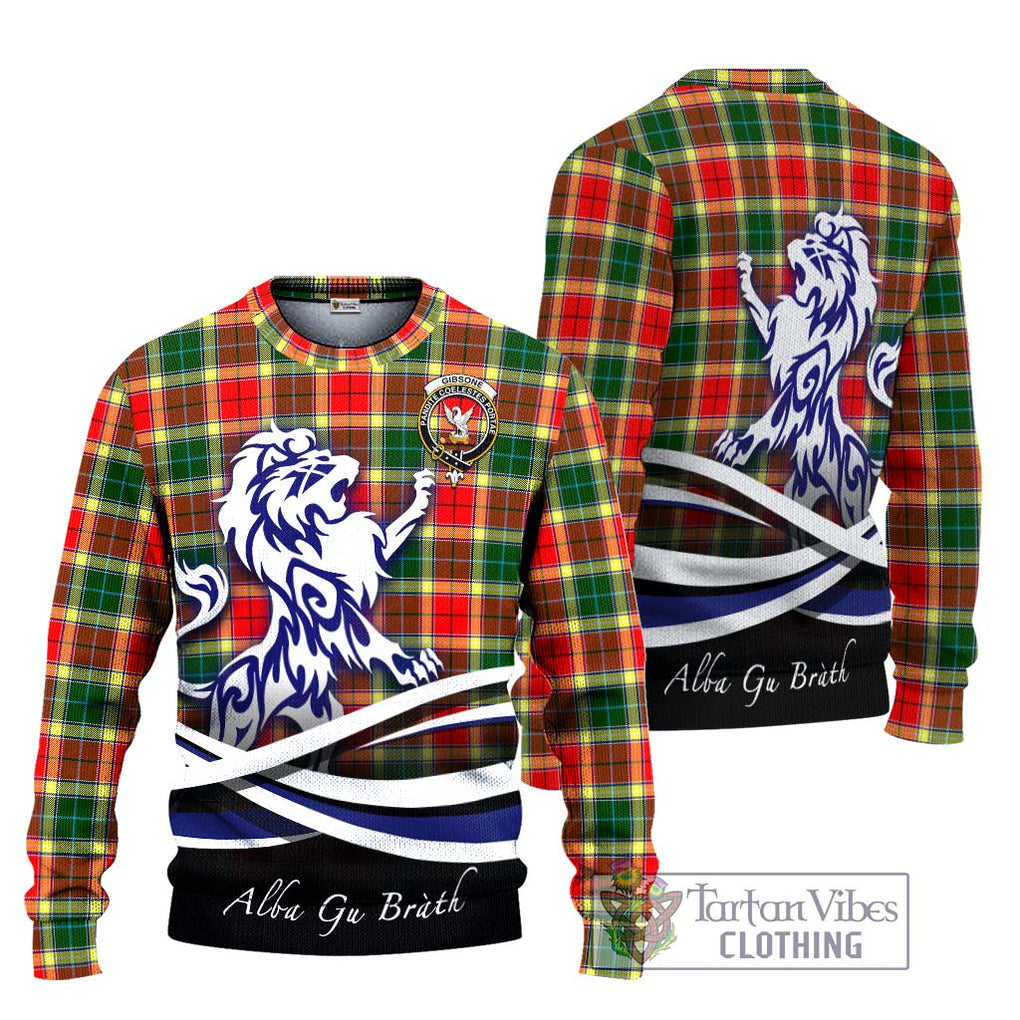 Gibsone Tartan Knitted Sweater with Alba Gu Brath Regal Lion Emblem Unisex - Tartanvibesclothing Shop