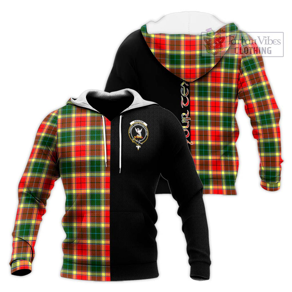 Gibsone Tartan Knitted Hoodie with Family Crest and Half Of Me Style Unisex Knitted Pullover Hoodie - Tartanvibesclothing Shop