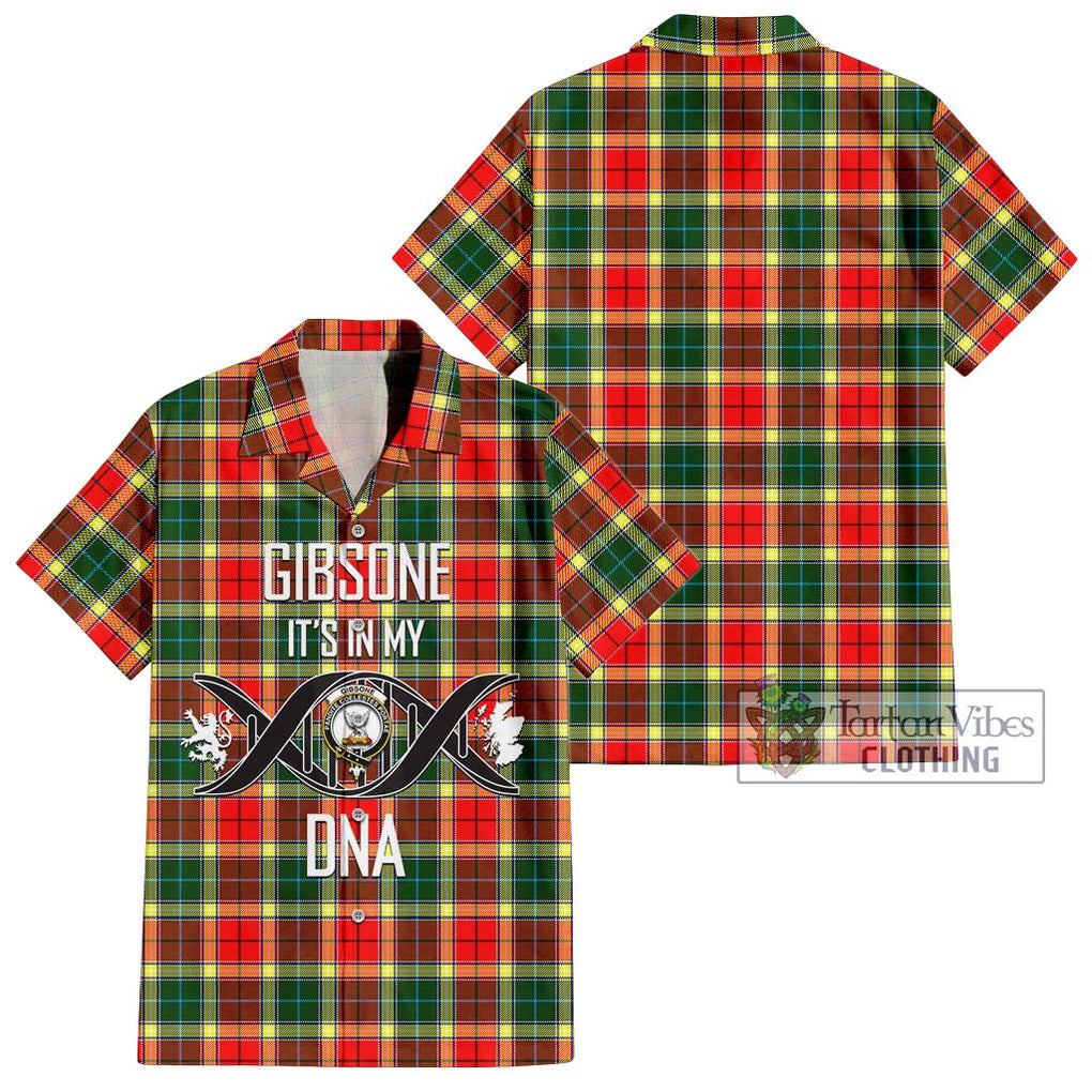Gibsone Tartan Short Sleeve Button Shirt with Family Crest DNA In Me Style Kid - Tartanvibesclothing Shop