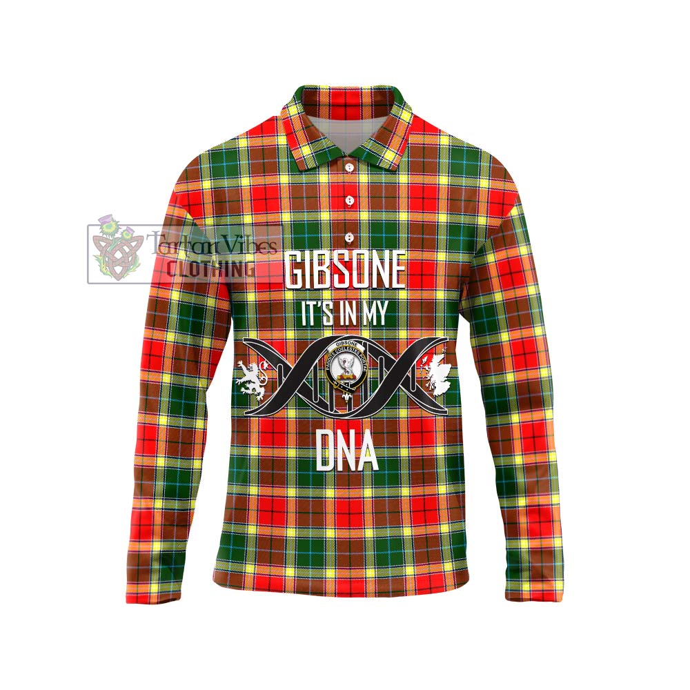 Gibsone Tartan Long Sleeve Polo Shirt with Family Crest DNA In Me Style Unisex - Tartanvibesclothing Shop