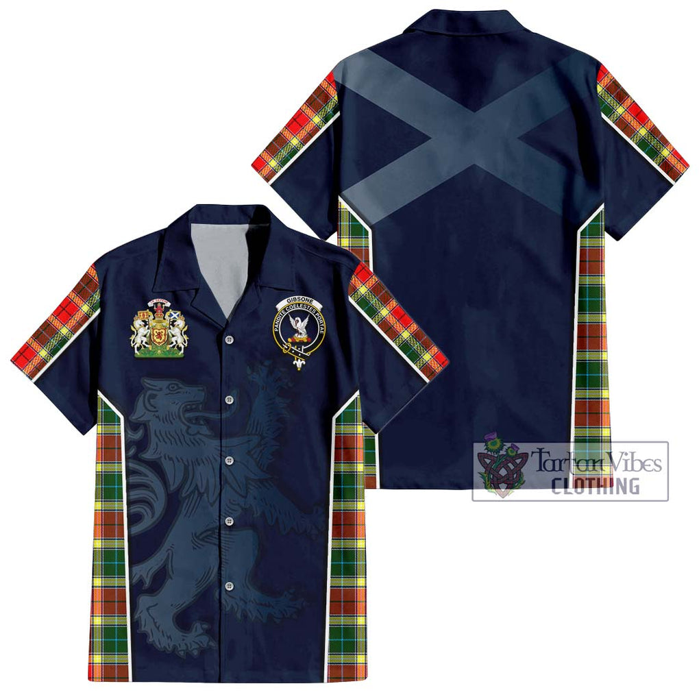 Gibsone Tartan Short Sleeve Button Shirt with Family Crest and Lion Rampant Vibes Sport Style Kid - Tartan Vibes Clothing