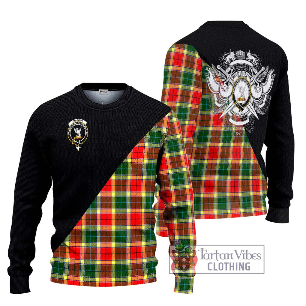 Gibsone Tartan Knitted Sweater with Family Crest and Military Logo Style Unisex - Tartanvibesclothing Shop