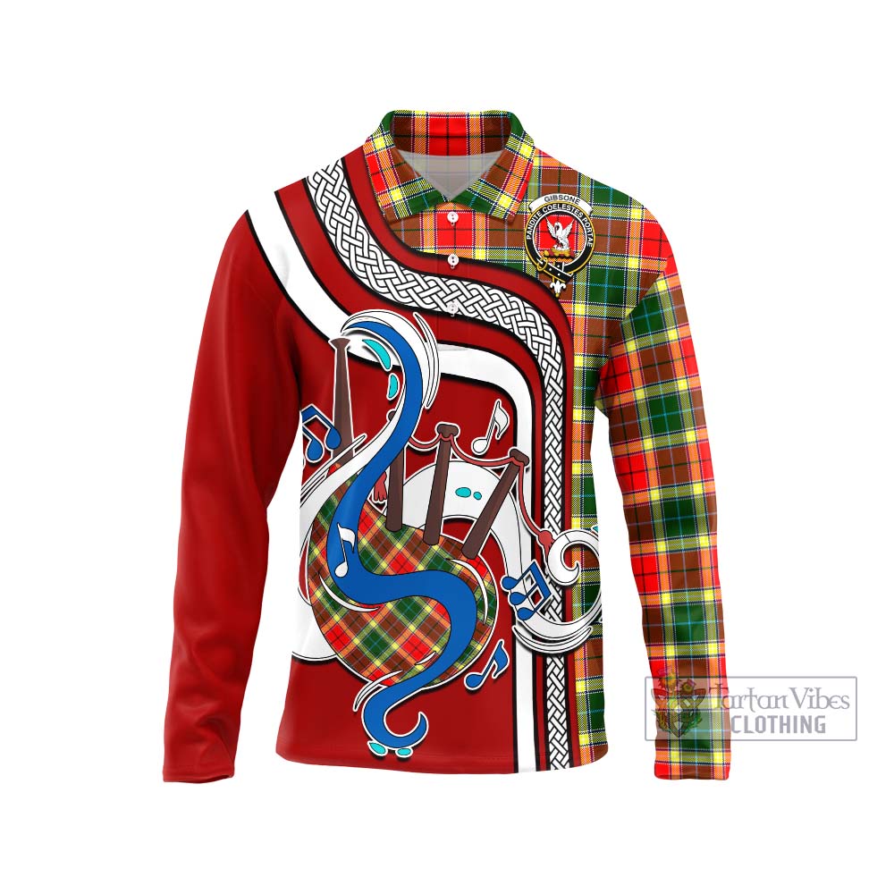 Tartan Vibes Clothing Gibsone Tartan Long Sleeve Polo Shirt with Epic Bagpipe Style