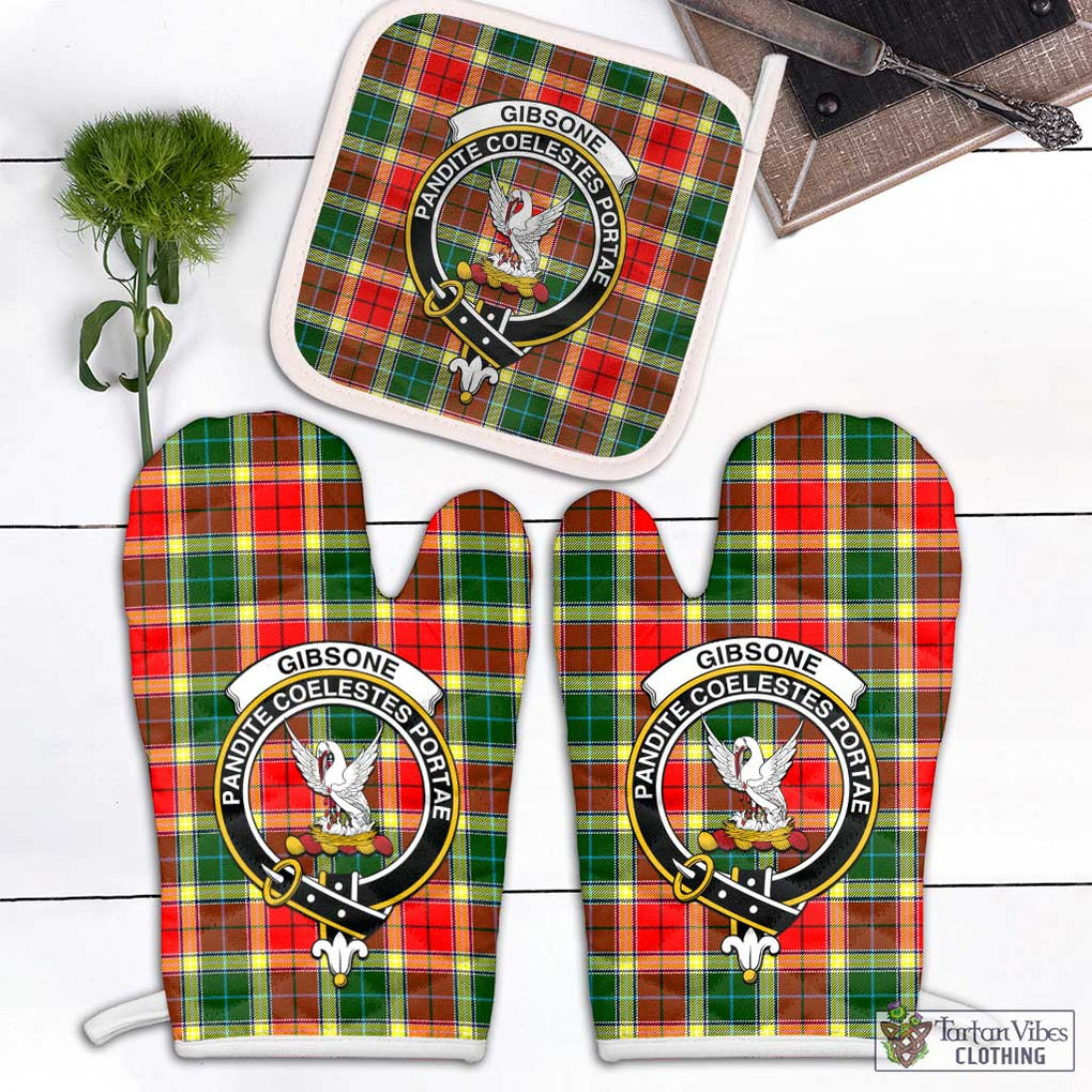 Gibsone Tartan Combo Oven Mitt & Pot-Holder with Family Crest Combo 1 Oven Mitt & 1 Pot-Holder White - Tartan Vibes Clothing