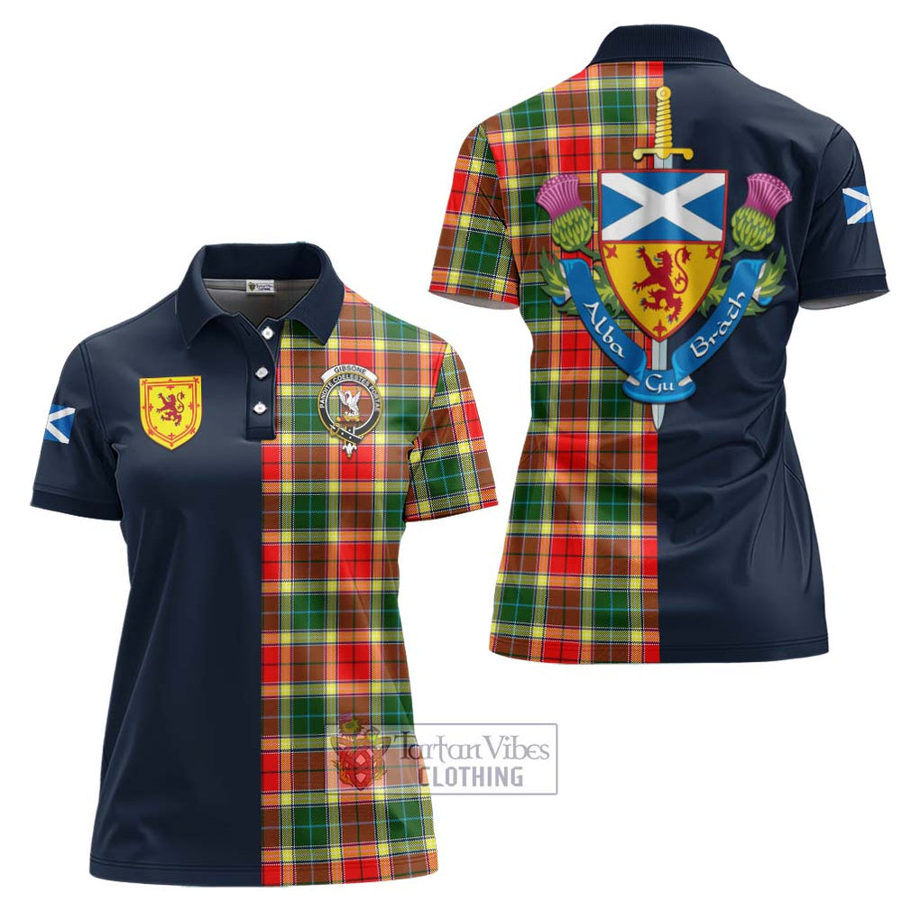 Tartan Vibes Clothing Gibsone Tartan Women's Polo Shirt with Scottish Lion Royal Arm Half Style