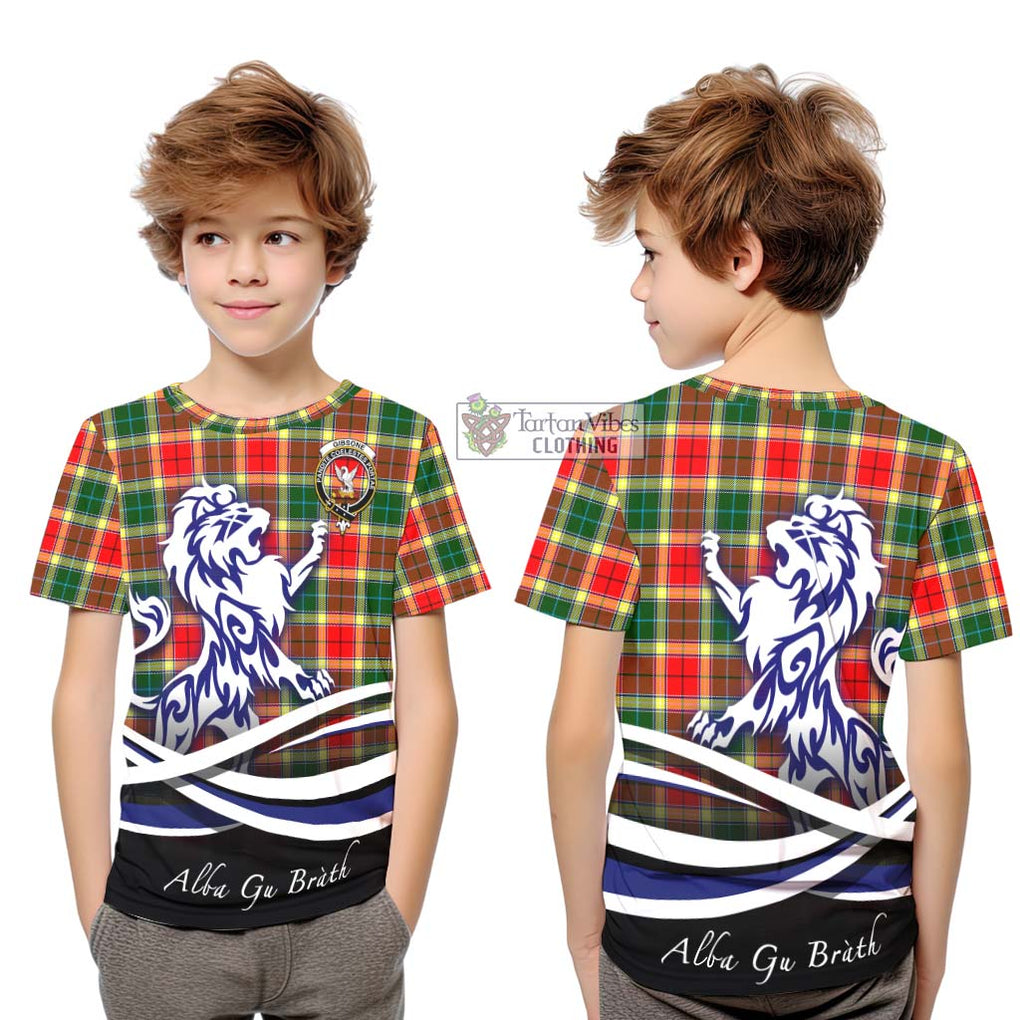 Gibsone Tartan Kid T-Shirt with Alba Gu Brath Regal Lion Emblem Youth XL Size14 - Tartanvibesclothing Shop