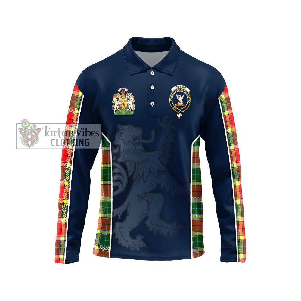 Gibsone Tartan Long Sleeve Polo Shirt with Family Crest and Lion Rampant Vibes Sport Style Unisex - Tartan Vibes Clothing