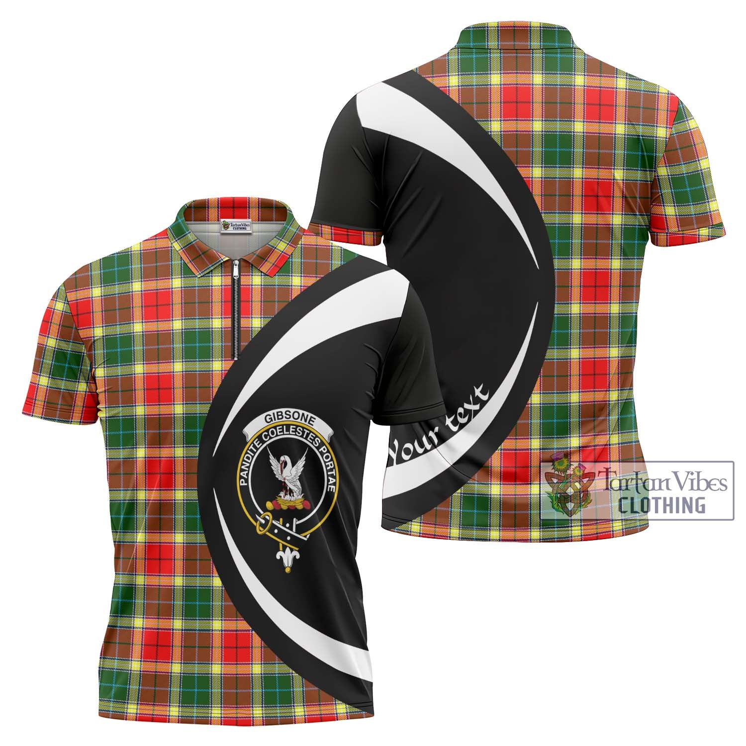 Tartan Vibes Clothing Gibsone Tartan Zipper Polo Shirt with Family Crest Circle Style