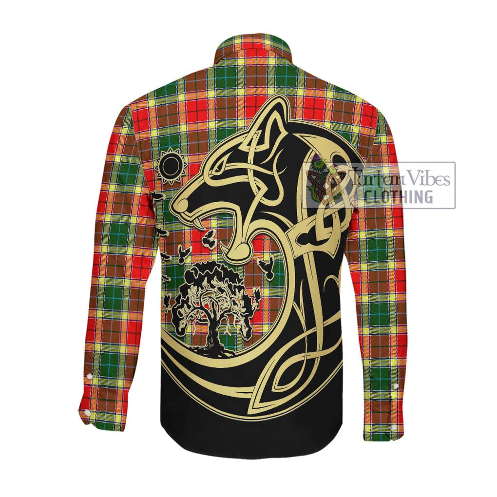 Gibsone Tartan Long Sleeve Button Shirt with Family Crest Celtic Wolf Style Men's Shirt - Tartan Vibes Clothing