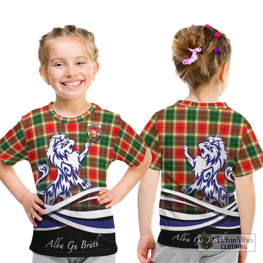 Gibsone Tartan Kid T-Shirt with Alba Gu Brath Regal Lion Emblem - Tartanvibesclothing Shop